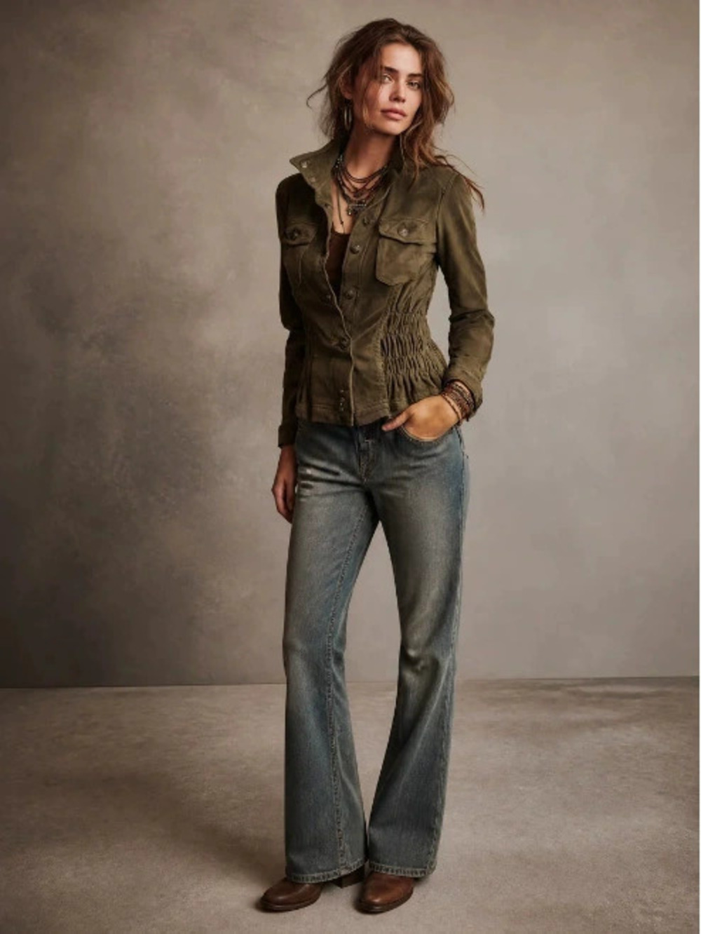 H&M   Womens Casual Olive Green Cinched Waist Jacket